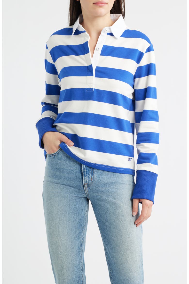 Rugby Stripe Cotton Sweatshirt, Main, color, AZURE BLUE STRIPE