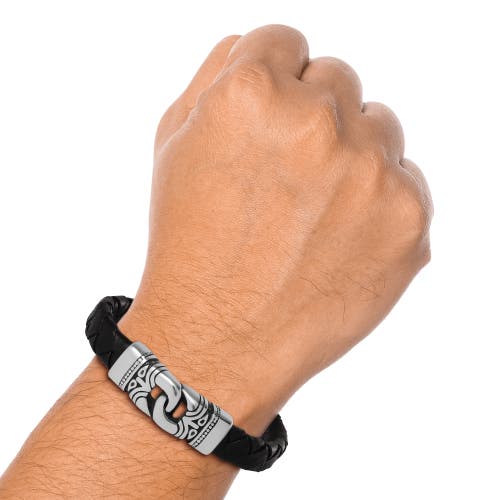 Lucky Brand Black Woven Leather Bracelet In Black
