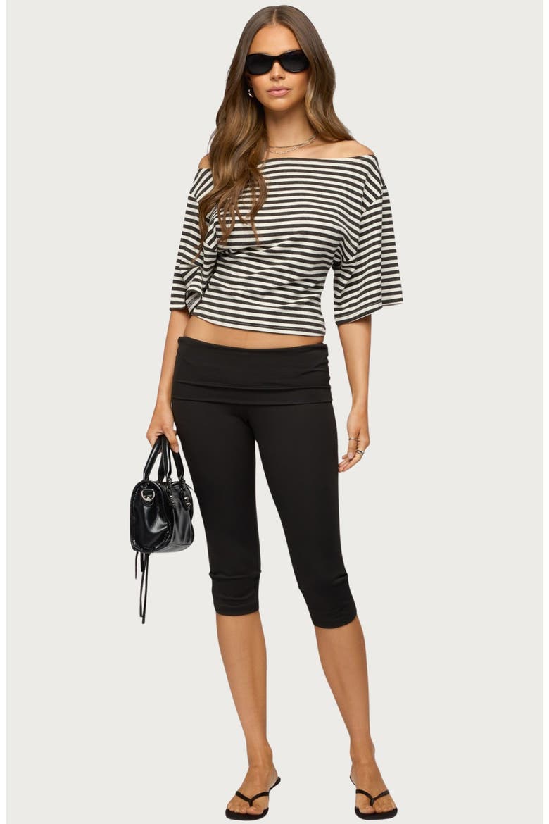 Jadan Stripe Off the Shoulder Top, Alternate, color, DARK-GRAY-AND-WHITE