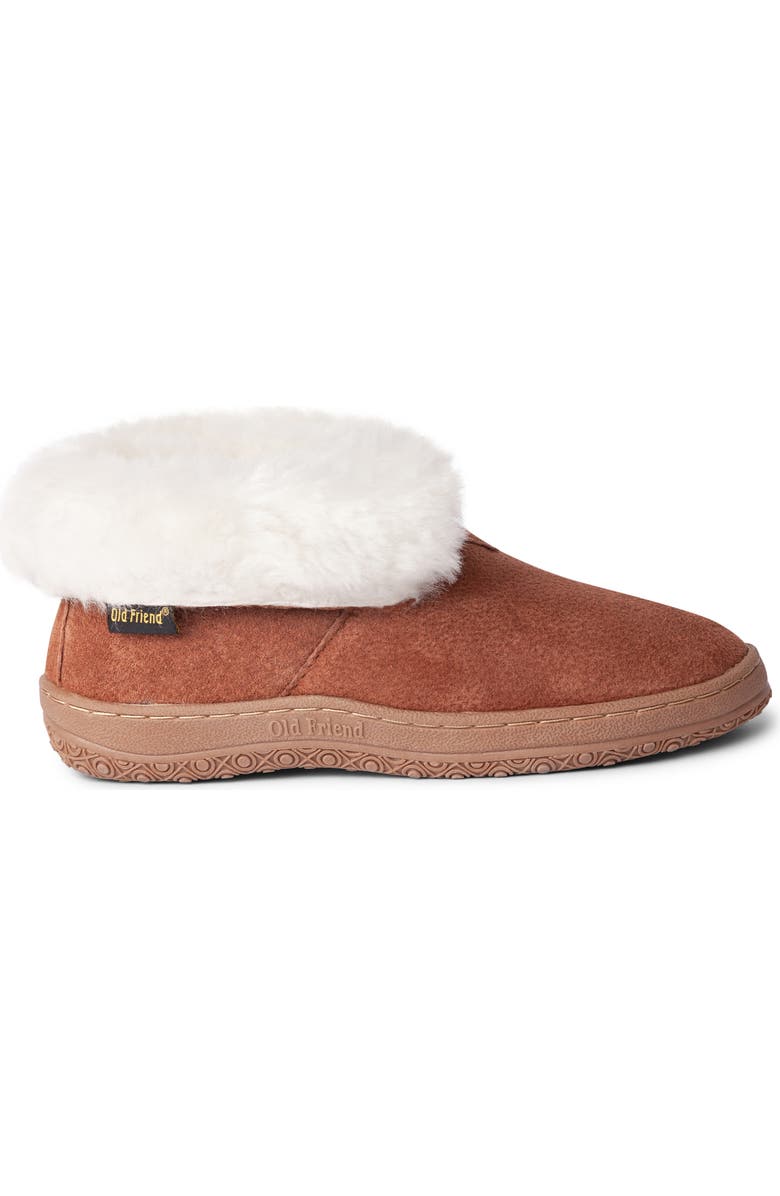 Old Friend Genuine Shearling Bootie Slipper, Main, color, Chestnut Leather