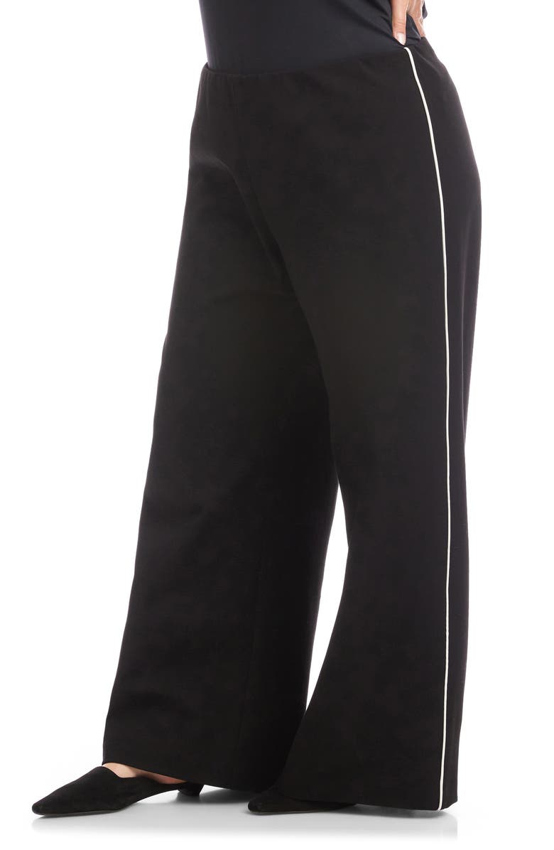 Karen Kane Contrast Piped Wide Leg Pants, Alternate, color, Black