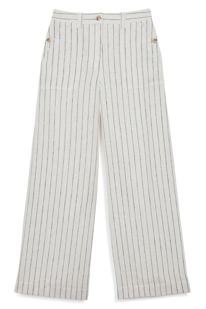 Ashby Wide Leg Linen Pants, Alternate, color, WHITE/ NAVY