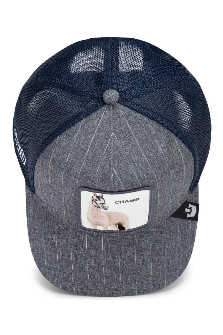 Suited Champ Snapback Trucker Hat, Alternate, color, NAVY