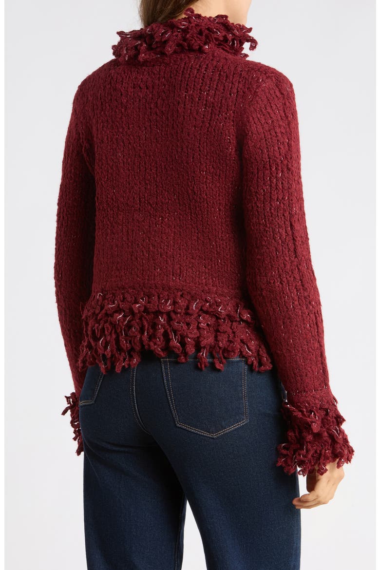 Shag Trim Cardigan, Alternate, color, BURGUNDY