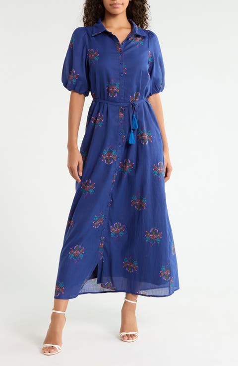 Arelia Floral Tie Waist Button-Up Midi Shirtdress