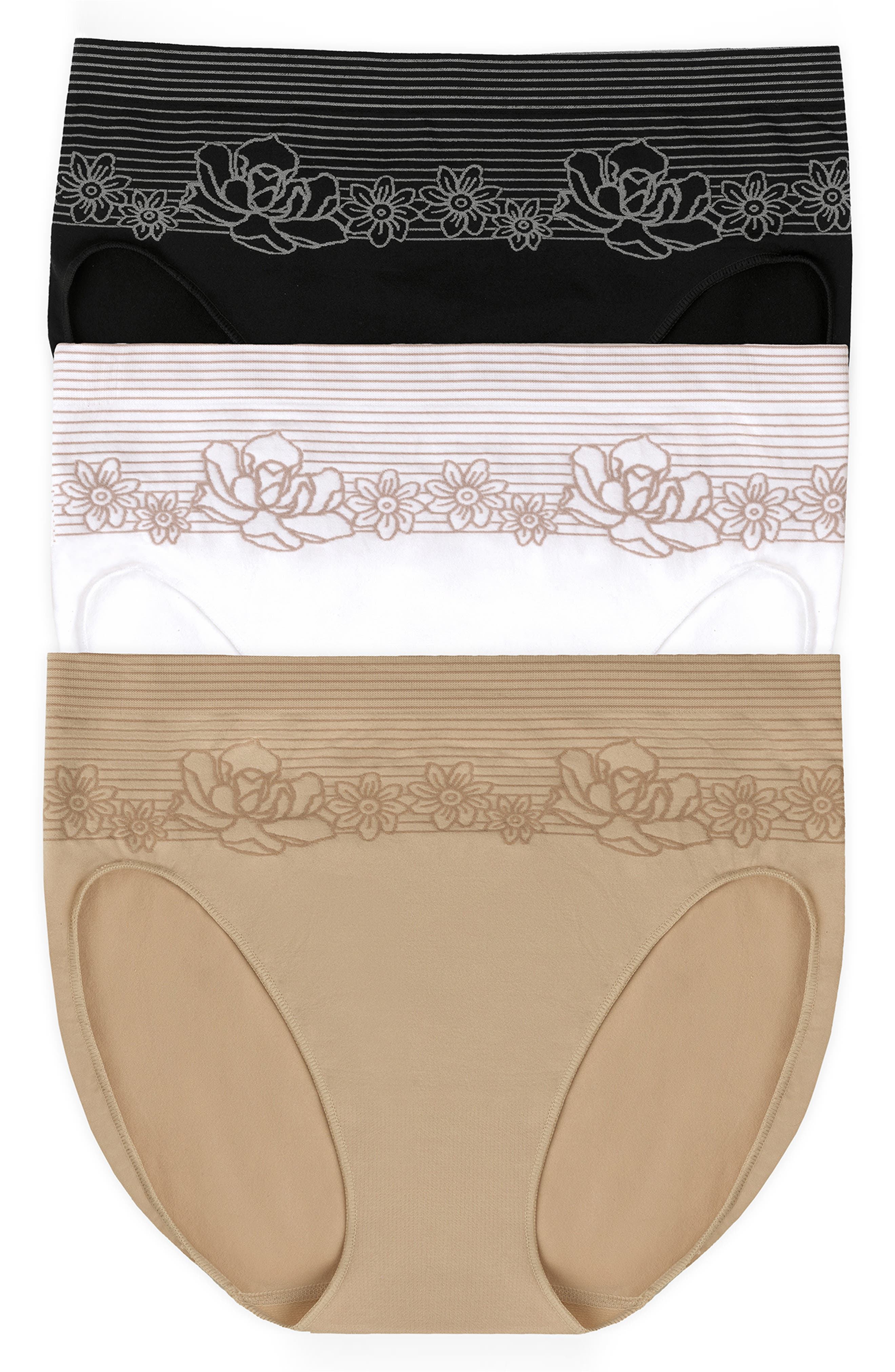 Ellen Tracy 3-Pack Floral Stripe Assorted High Leg Seamless Briefs