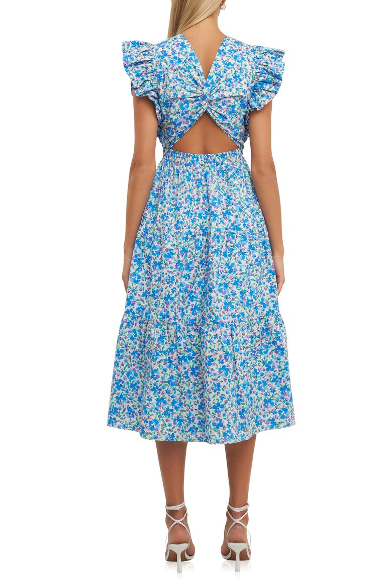Floral Cutout Back A-Line Dress, Alternate, color, BLUE MULTI