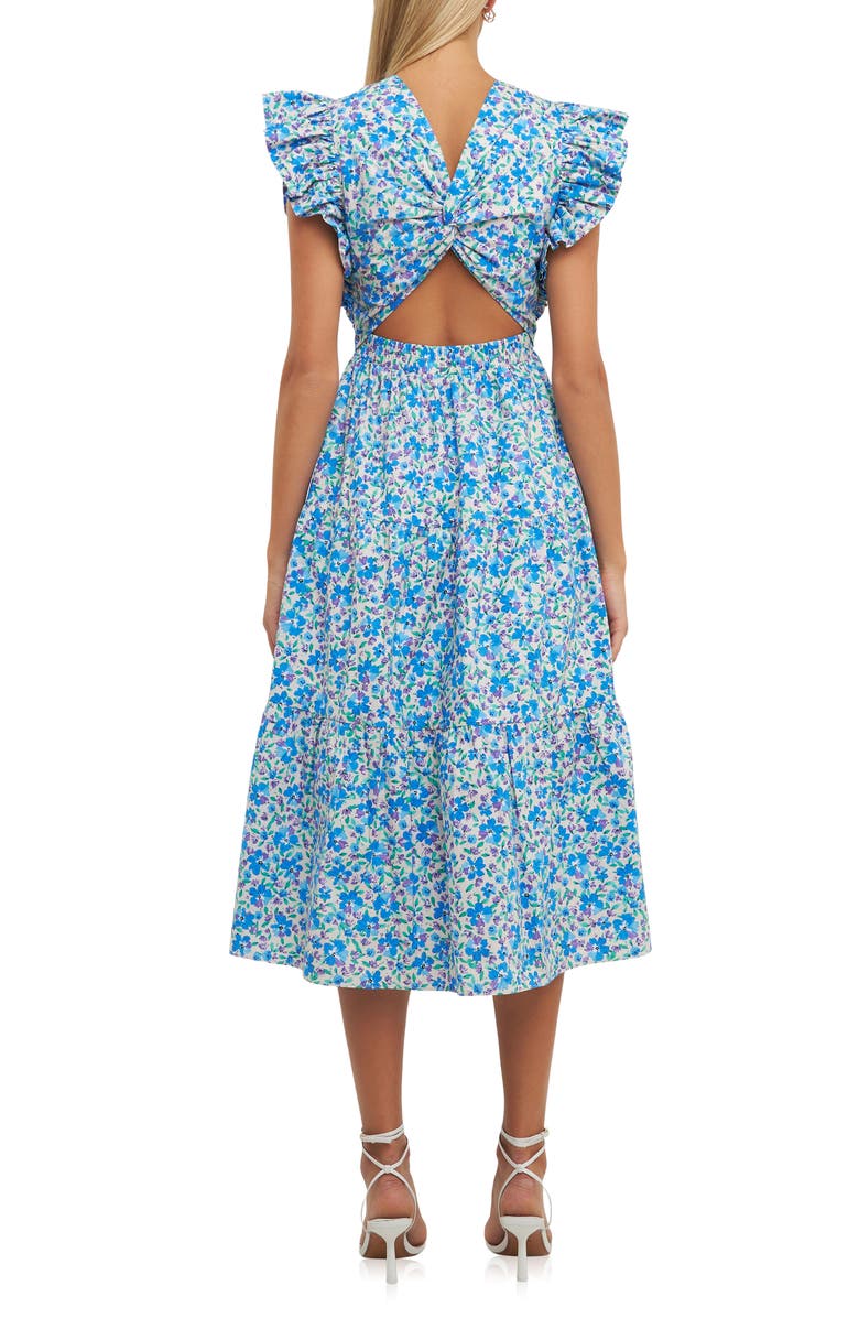 English Factory Floral Cutout Back A-Line Dress, Alternate, color, 