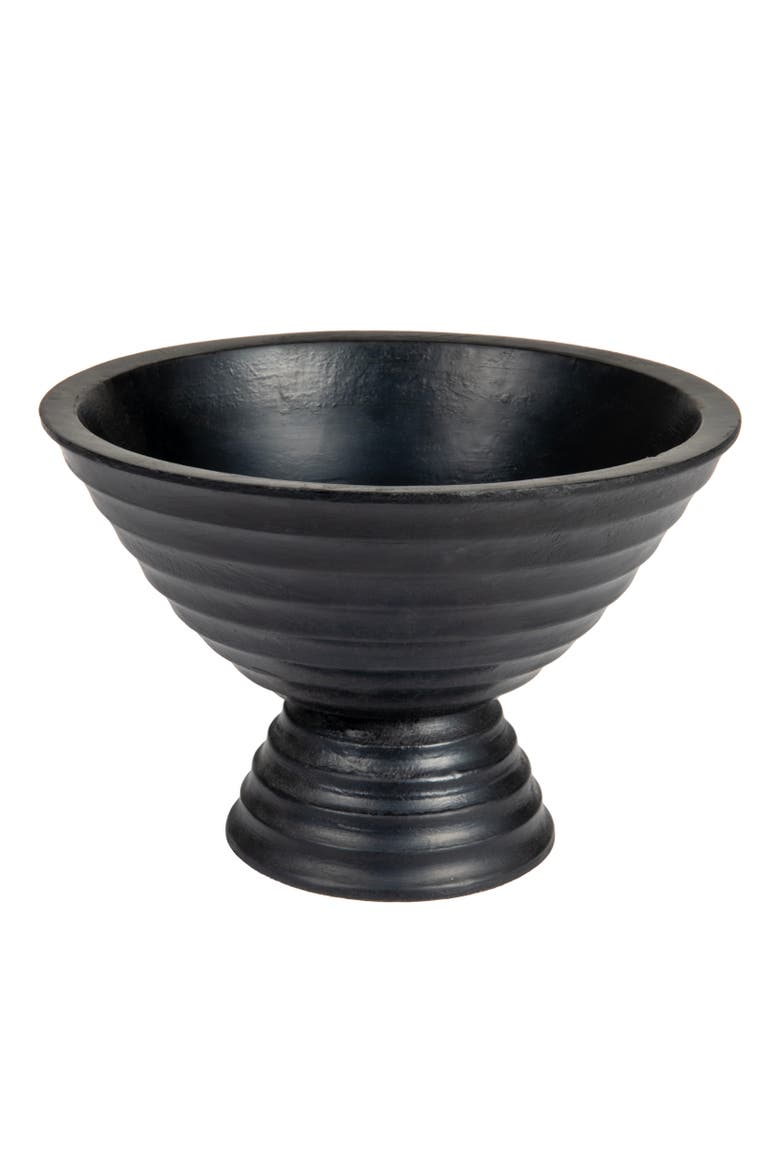 Boho Wood Pedestal Serving Bowl, Black Finish, Main, color, Black
