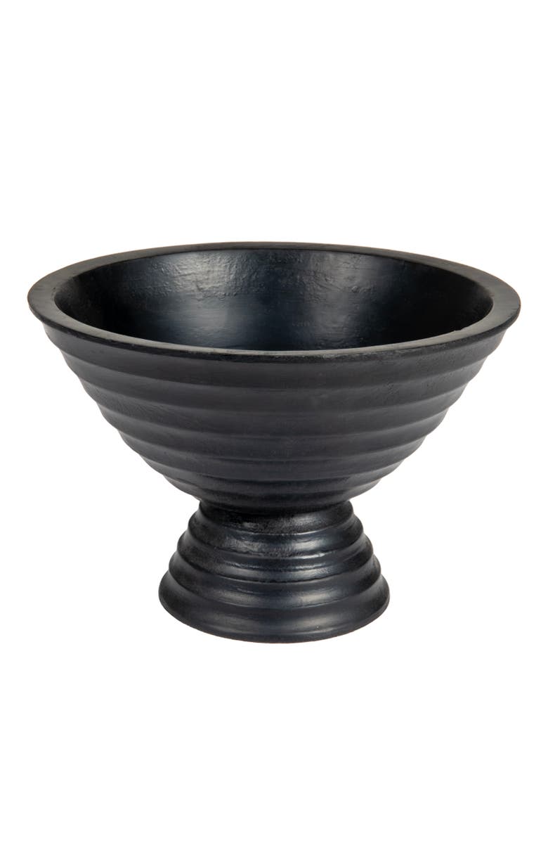 Storied Home Boho Wood Pedestal Serving Bowl, Black Finish, Main, color, 