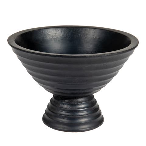 Boho Wood Pedestal Serving Bowl, Black Finish