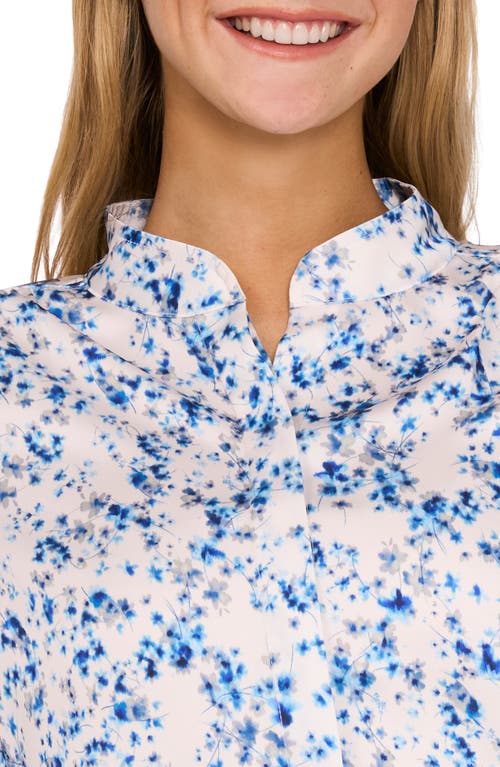 Shop Cece Charm Printed Puff Sleeve Button-up Shirt In Ocean Blue