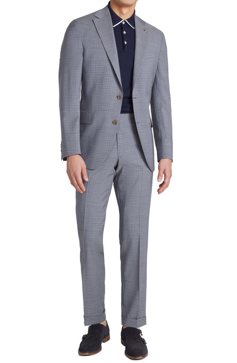Jack Victor Dean Soft Constructed Plaid Stretch Wool Suit, Alternate, color, Grey