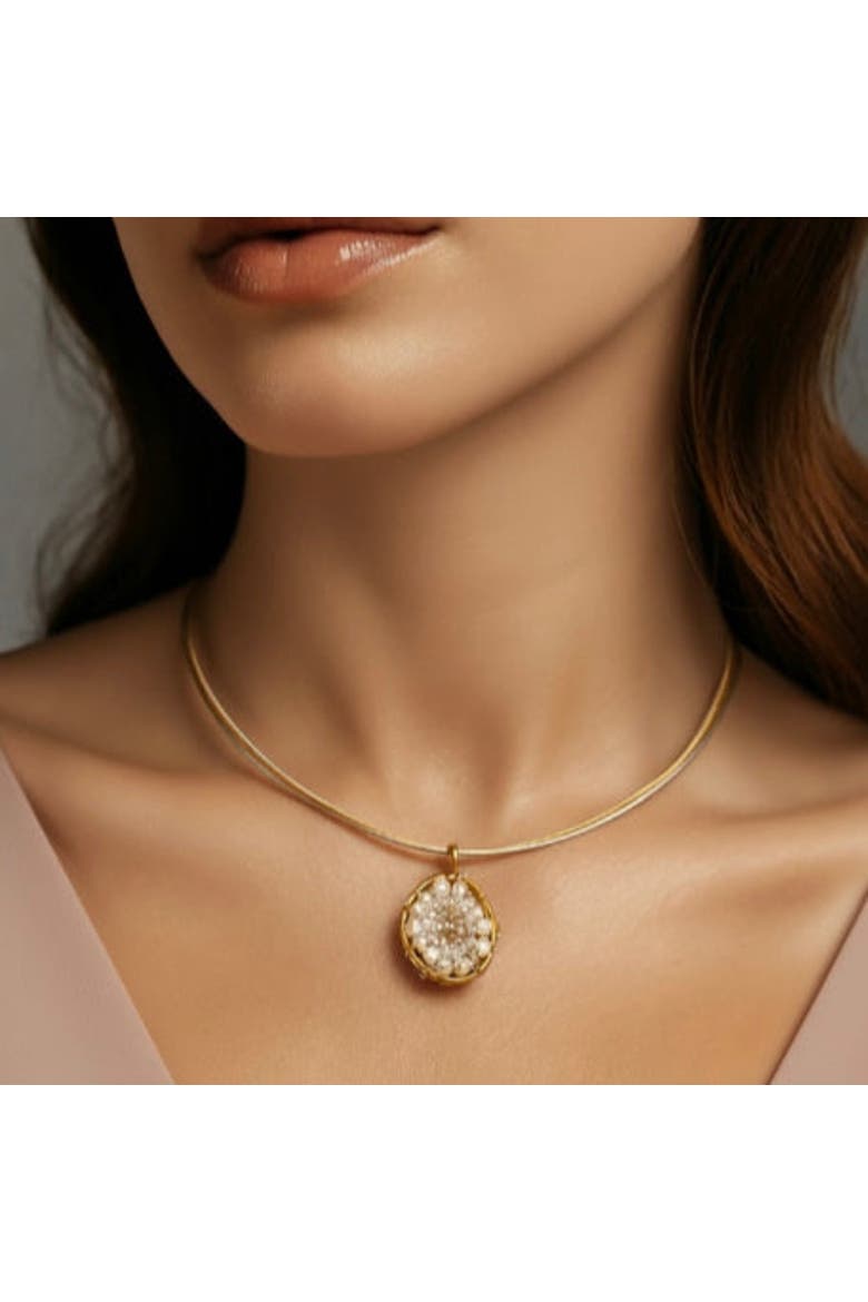 Dance of Stamens Necklace Midi, Gold plated Hollow Bezel with Fresh Water Pearls, Alternate, color, Gold-Plated