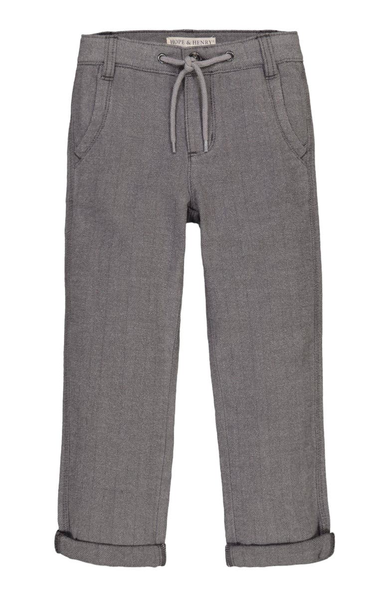 Hope & Henry Baby Boys' Organic Rolled Cuff Pant with Drawstring, Infant, Alternate, color, Gray Herringbone