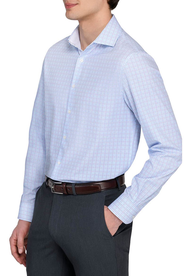 Slim Fit Microcheck Performance Dress Shirt, Alternate, color, WHITE/ BLUE