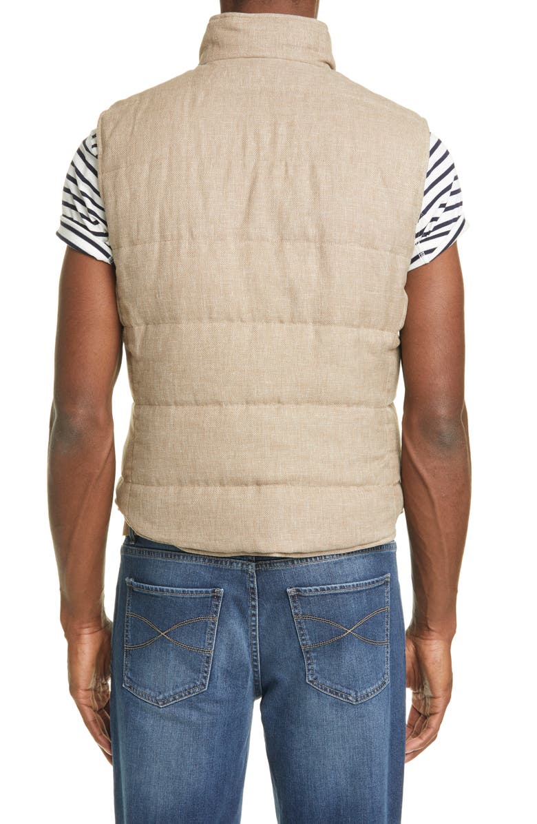 Brunello Cucinelli Reversible Linen Blend Hopsack Down Vest, Alternate, color, 