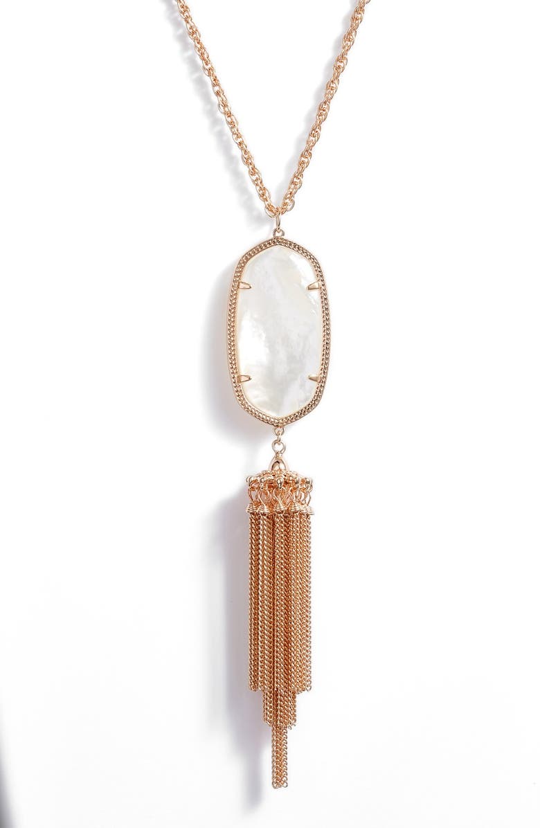 Kendra Scott Rayne Stone Tassel Pendant Necklace, Alternate, color, Ivory Mop/ Rose Gold
