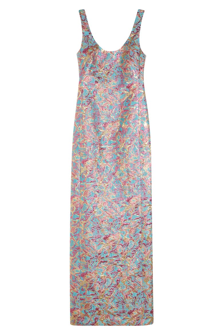 Floral Jacquard Lamé Blazer Column Dress, Alternate, color, TURQUOISE
