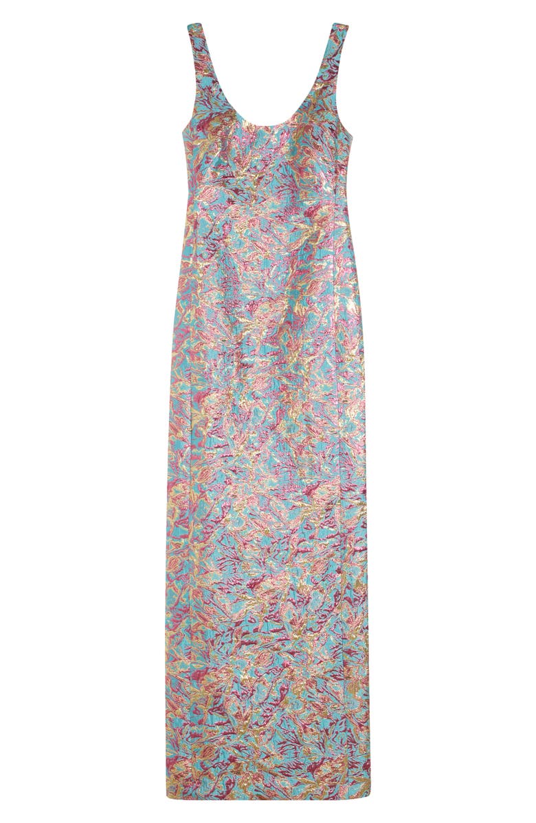 Dries Van Noten Floral Jacquard Lamé Blazer Column Dress, Alternate, color, Turquoise