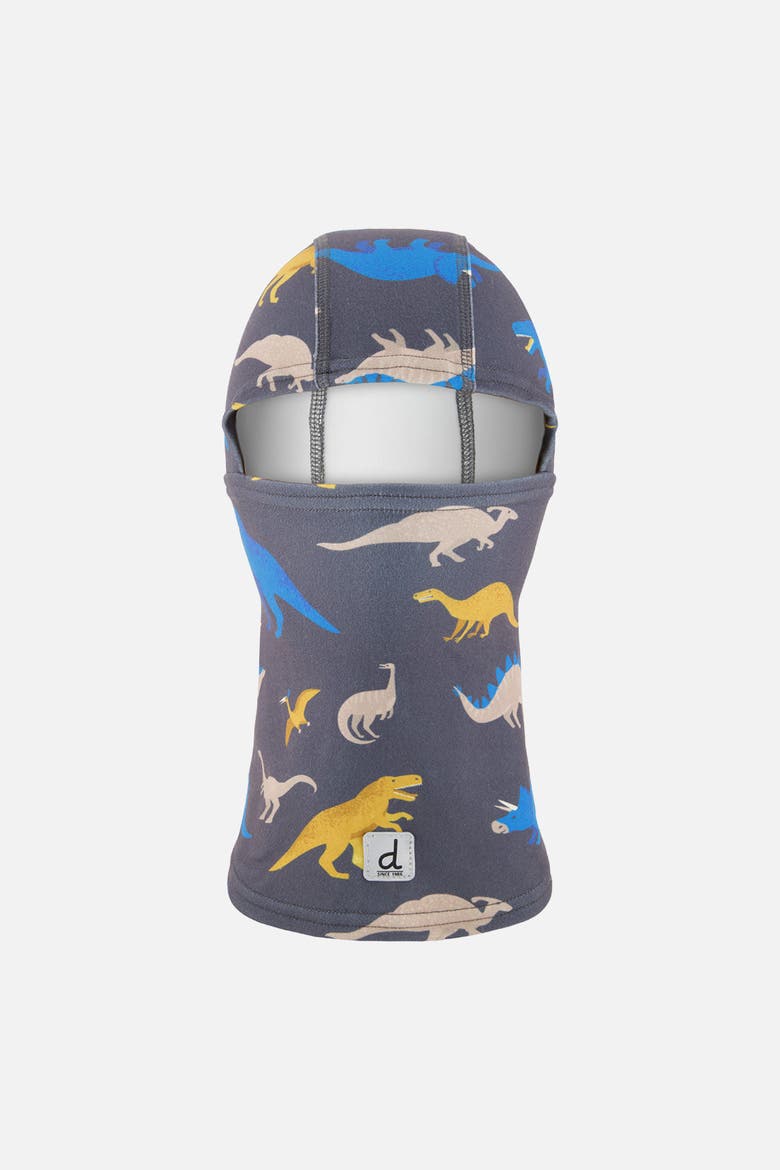 Dinosaur Brushed Jersey Reflective Stretch Balaclava, Main, color, Grey and Blue Dinosaur Print