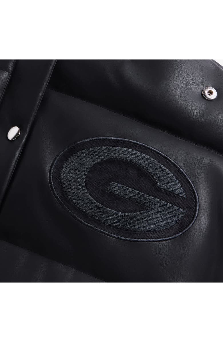 Off Season Women's  Black Green Bay Packers Faux Leather Puffer Jacket, Alternate, color, Black