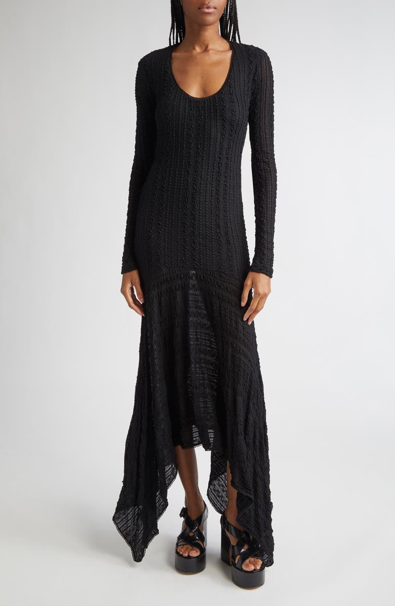 Siedrés Olle Long Sleeve Handkerchief Hem Dress, Main, color, Black