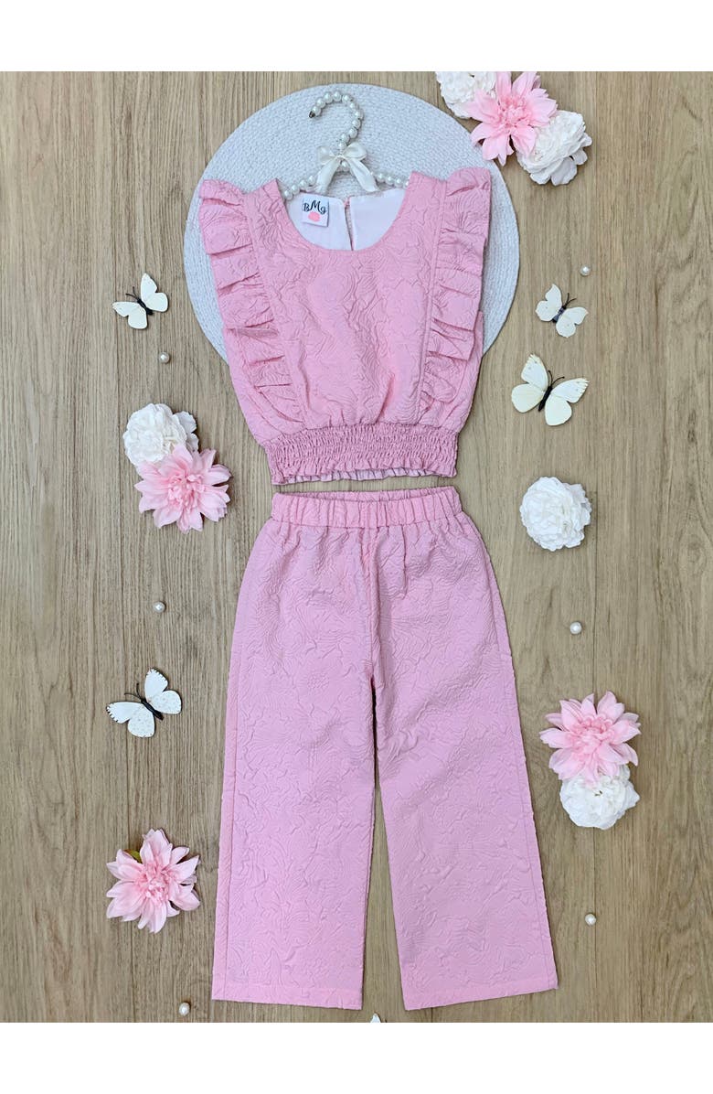 Mia Belle Girls Girls Springtime Blush Textured Top and Matching Pant Set, Alternate, color, Pink