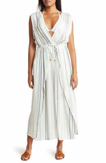 BOHO ME Yarn Dye Front Tie V-Neck Cover-Up Dress