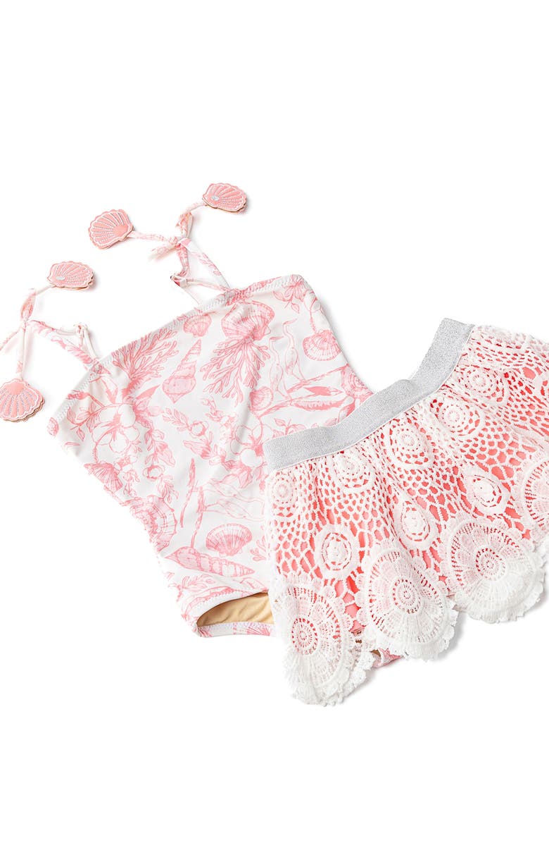 Shade Critters Seaside Toile One-Piece Swimsuit & Skirt Set, Alternate, color, 