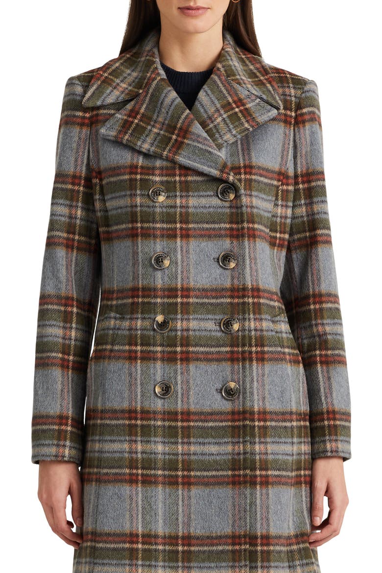Double Breasted Plaid Coat, Alternate, color, HIGHLAND