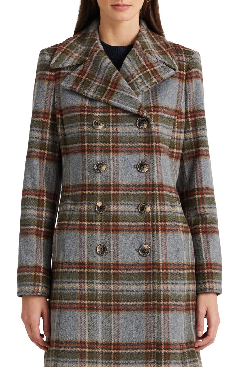 Lauren Ralph Lauren Double Breasted Plaid Coat, Alternate, color, 