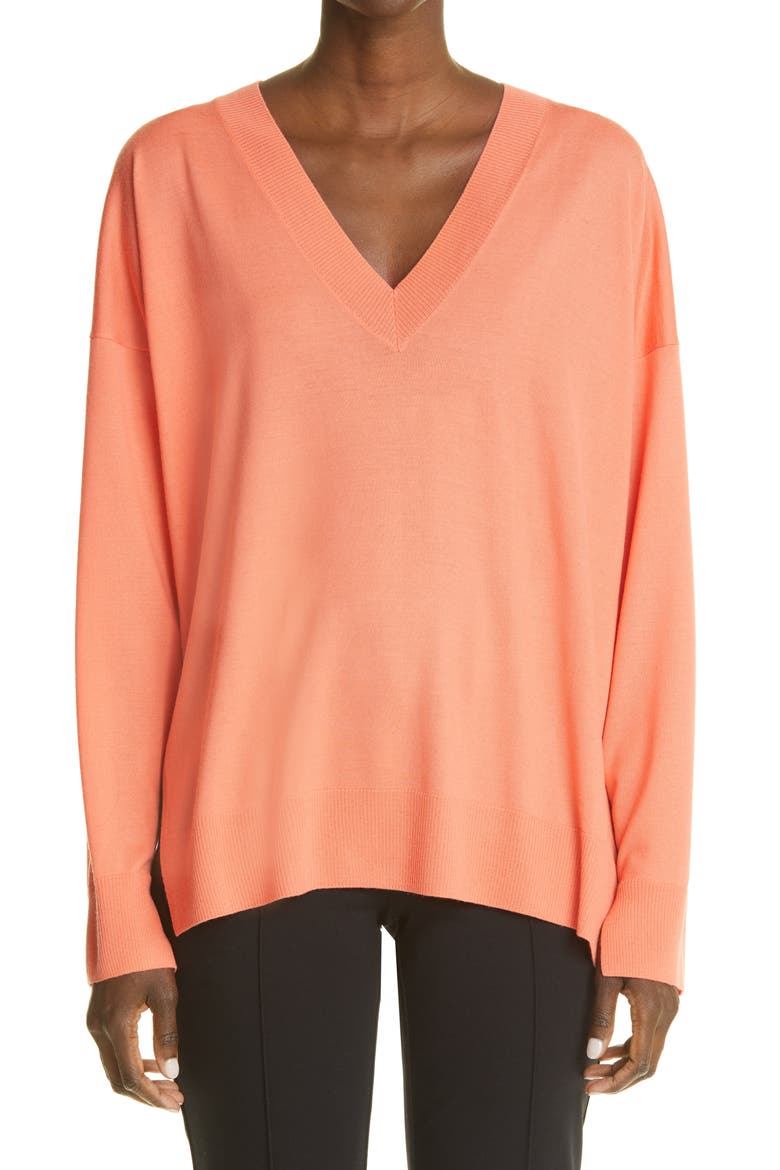 Contrast Back Wool V-Neck Sweater, Main, color, PHEC
