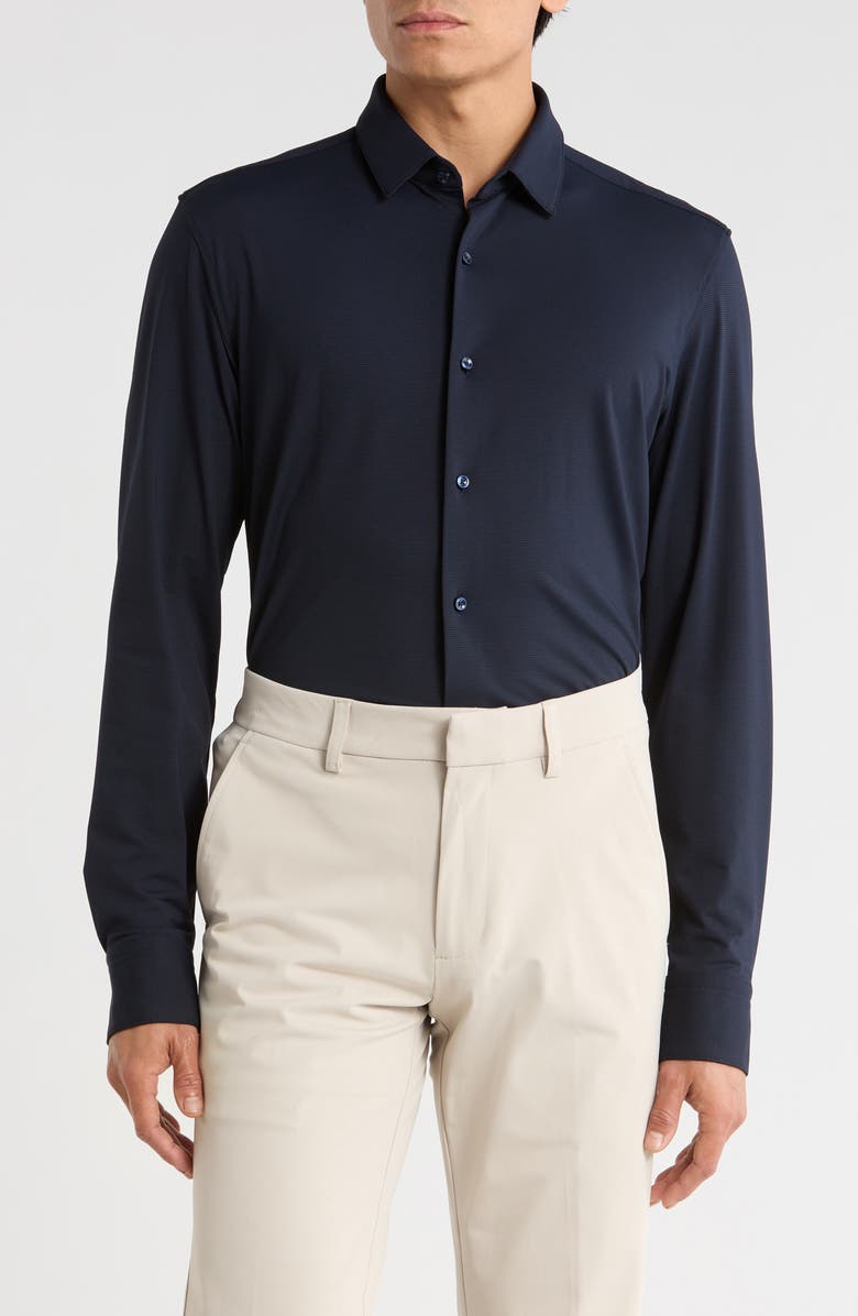 BOSS Hank Kent Slim Fit Stretch Performance Dress Shirt, Main, color, Dk Bu