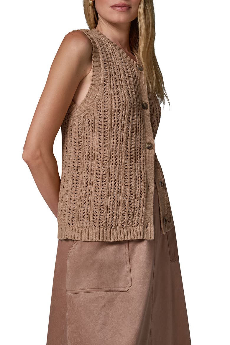 Pointelle Stitch Sweater Vest, Alternate, color, FAWN