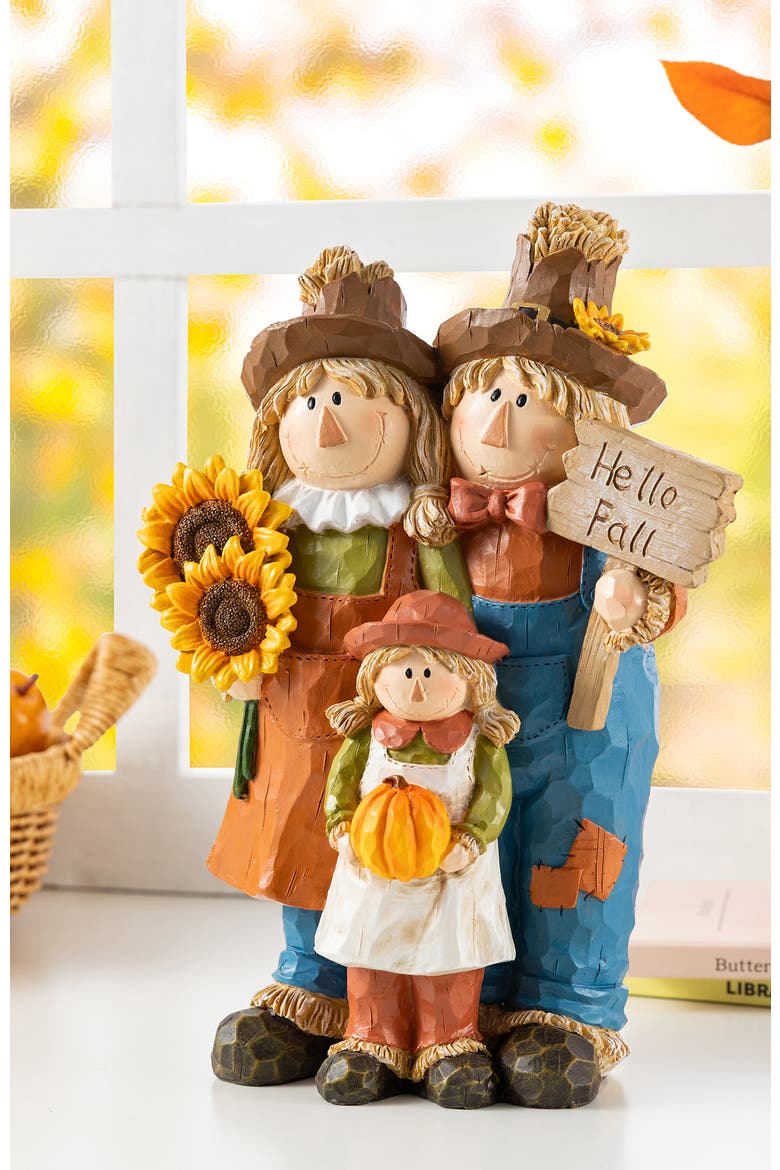 10.5"H Fall Resin Scarecrow Family Table Decor, Alternate, color, Brown