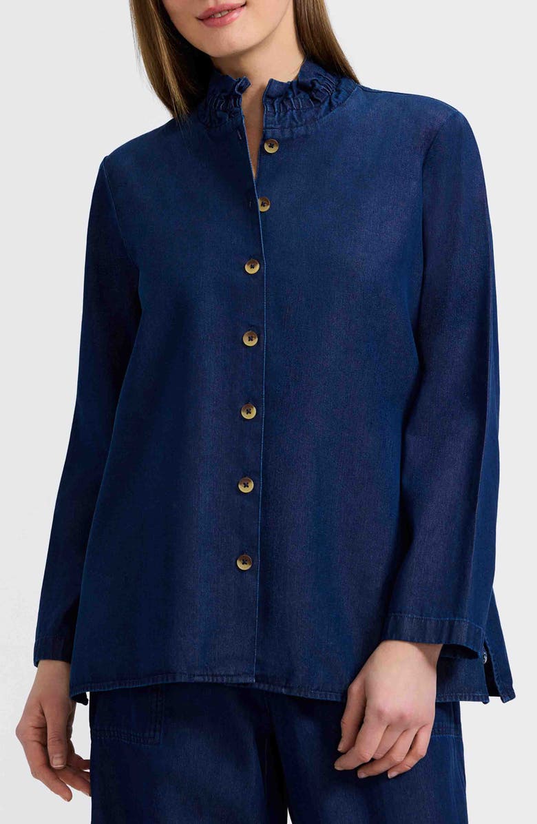 Foxcroft Carolina Denim Button-Up Shirt, Main, color, Dark Wash