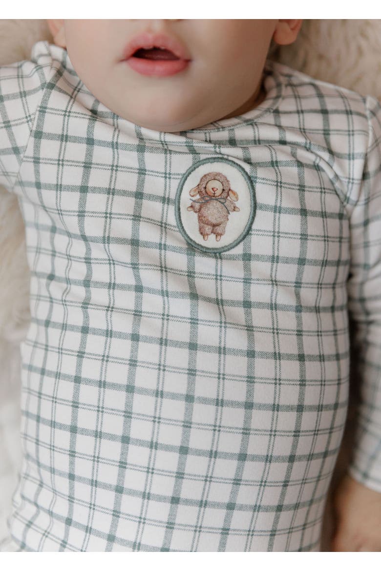 Modal French Terry Plaid Sheep Collection - Footie, Alternate, color, Teal