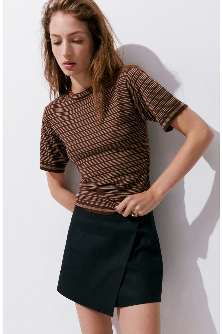 Stripe Short Sleeve Sweater, Alternate, color, CHOCOLATE