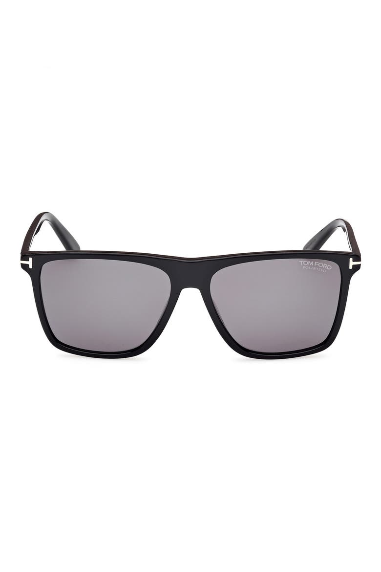 Fletcher 57mm Polarized Square Sunglasses, Main, color, BLACK ECO / T LOGO / SMOKE