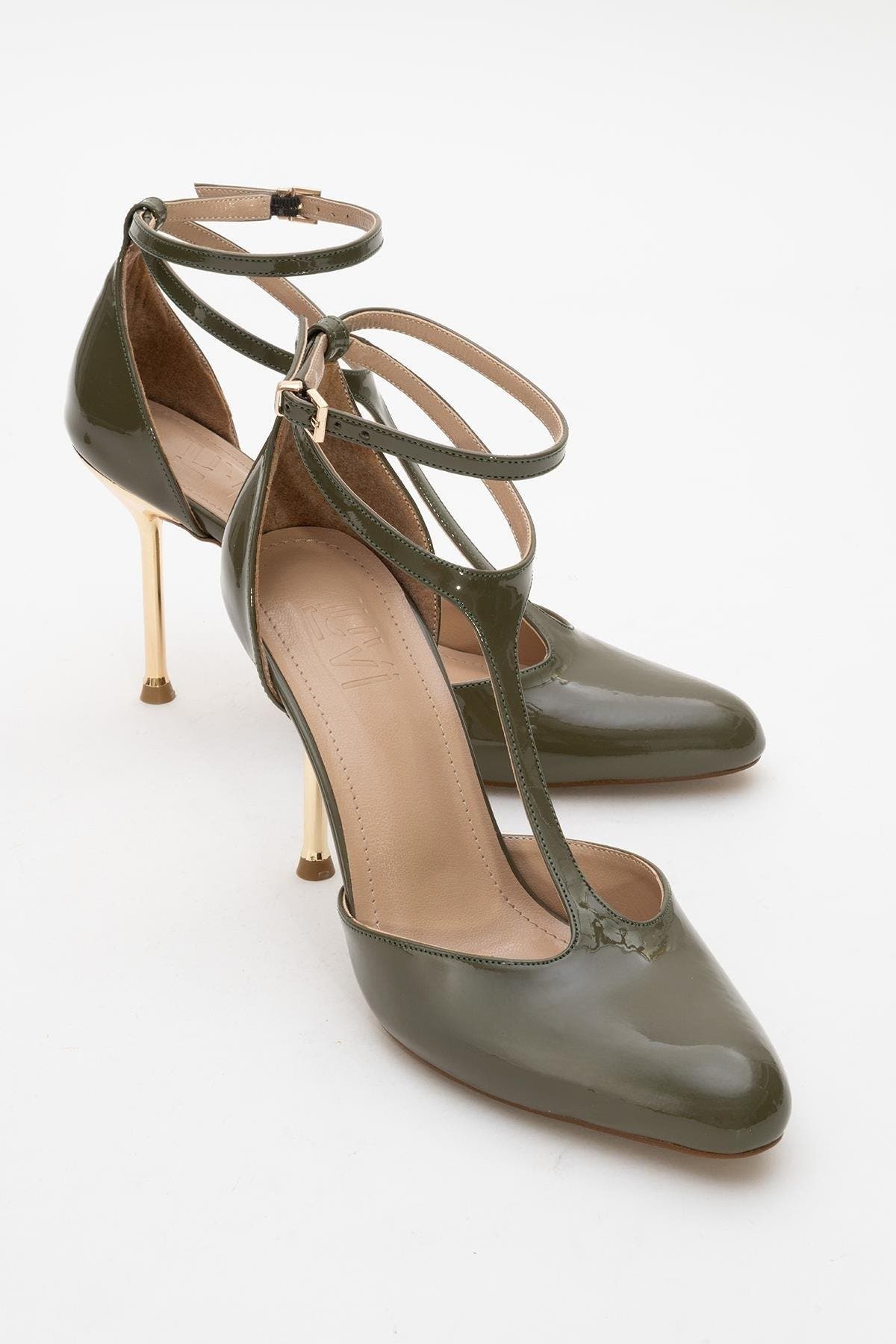 Jon T Strap Pump, Alternate, color, Khaki Patent