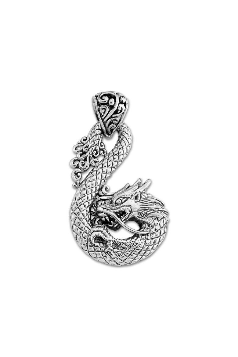 Sterling Silver Dragon Pendant, Main, color, SILVER