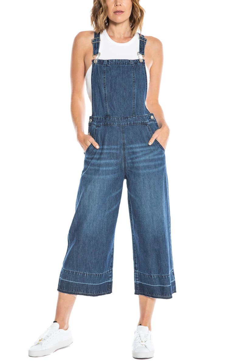 Juicy Couture Release Hem Crop Wide Leg Nonstretch Denim Overalls, Main, color, 