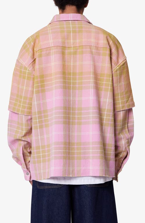 Mnml Dip Fade Flannel Button-up Shirt In Pink