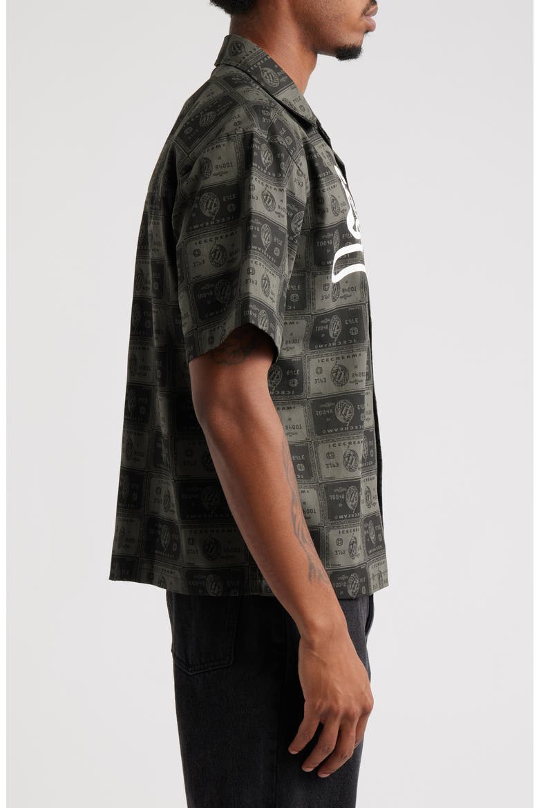 Black Card Graphic Camp Shirt, Alternate, color, DARK GULL GREY