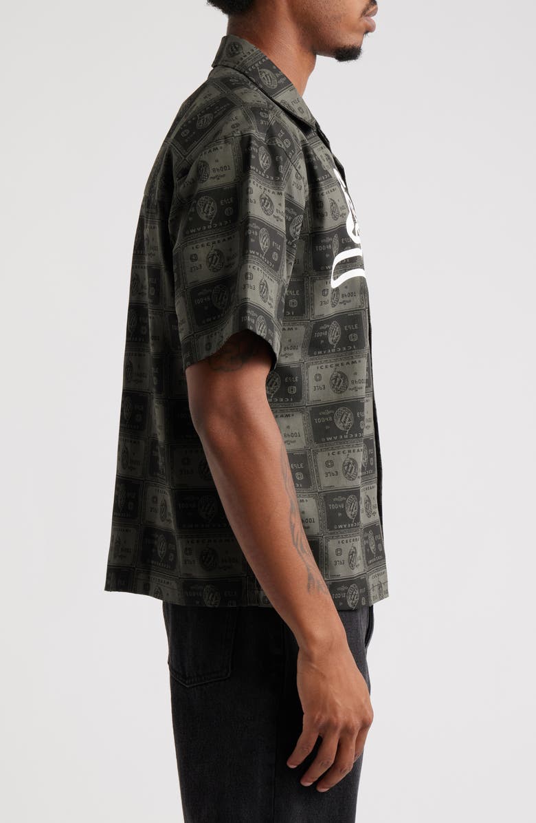 ICECREAM Black Card Graphic Camp Shirt, Alternate, color, Dark Gull Grey