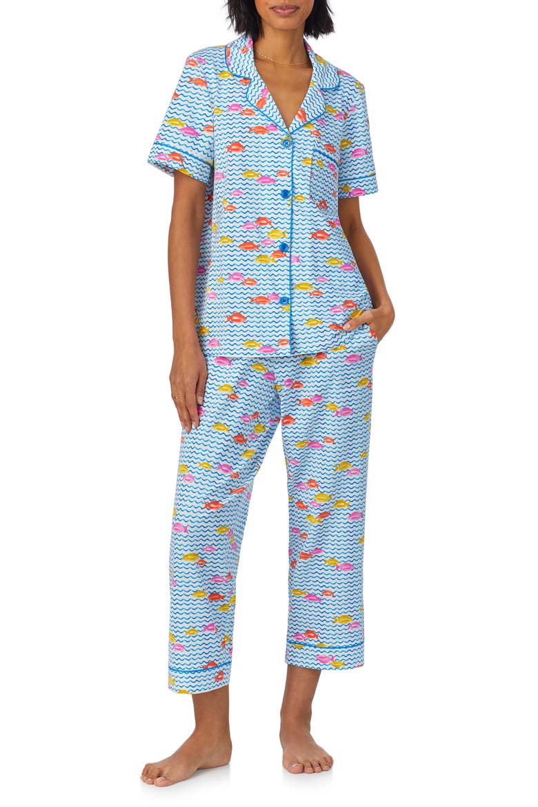 Print Crop Stretch Jersey Pajamas, Main, color, MARINA GRANDE
