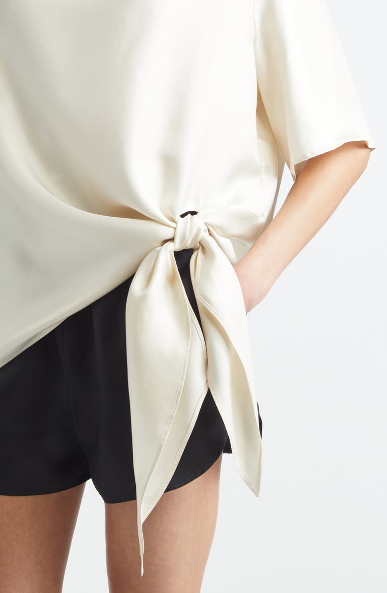 LOULOU DE SAISON Mano Knotted Hem Silk Top, Alternate, color, Ivory