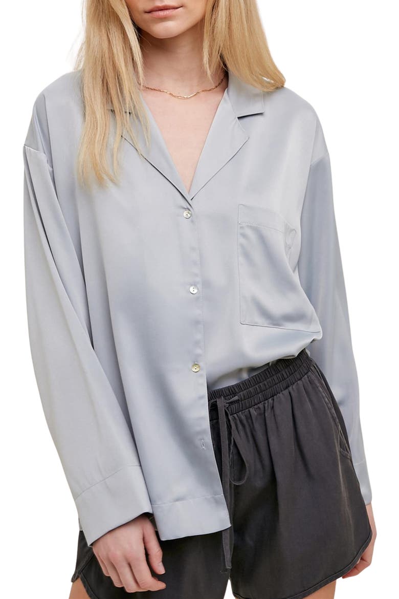 Satin Button Up Shirt, Main, color, SLATE