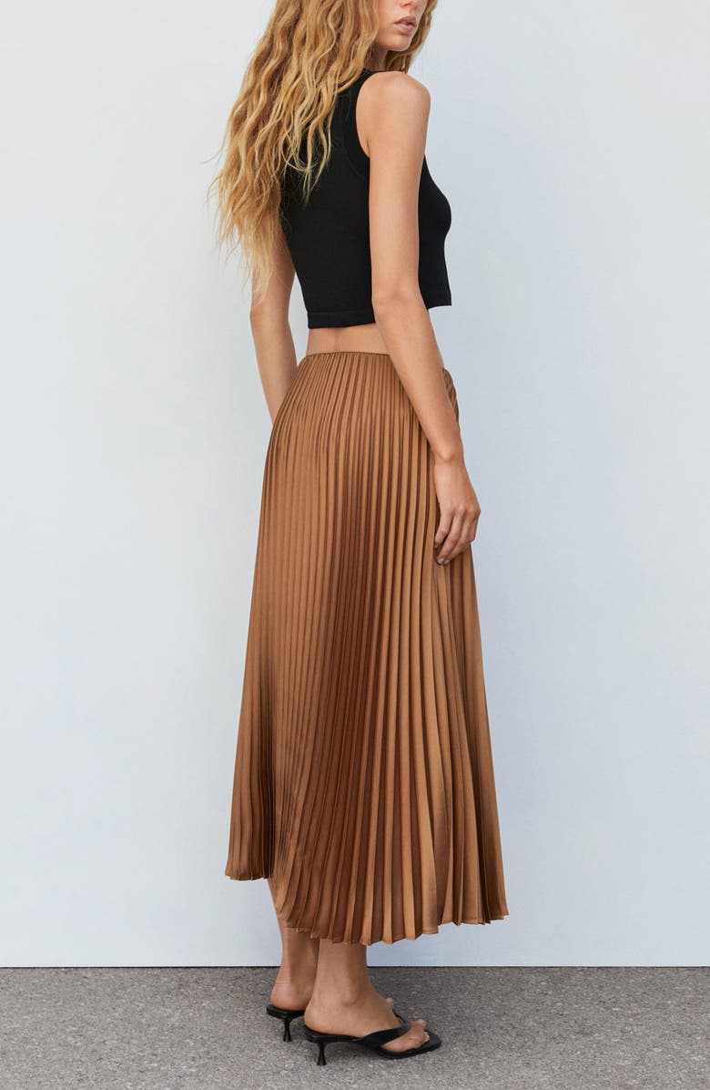 MANGO Pleated Satin Midi Skirt, Alternate, color, 